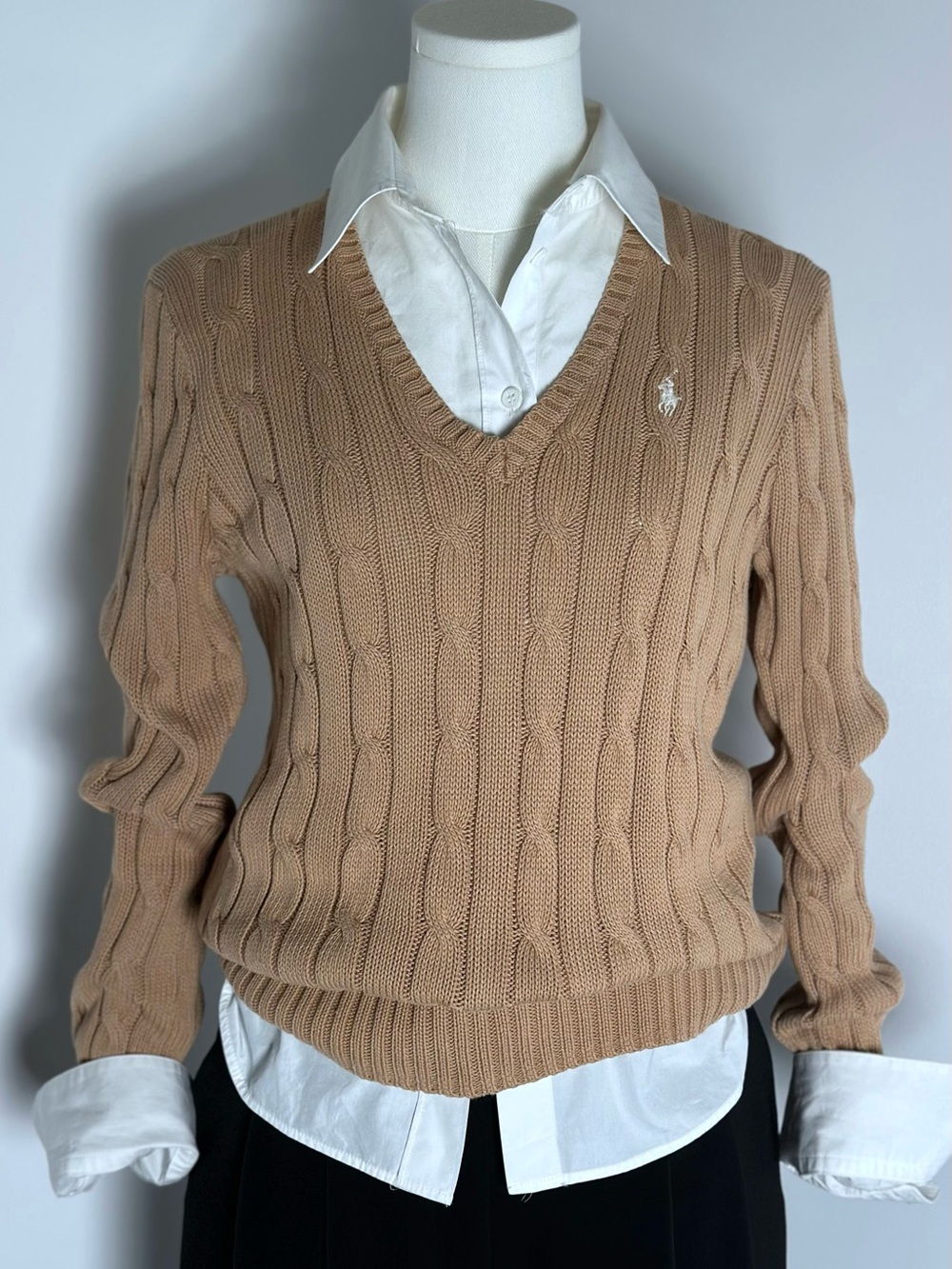 Polo Ralph Lauren 100% Pima Cotton Cable Knit V-Neck Sweater – Size M
